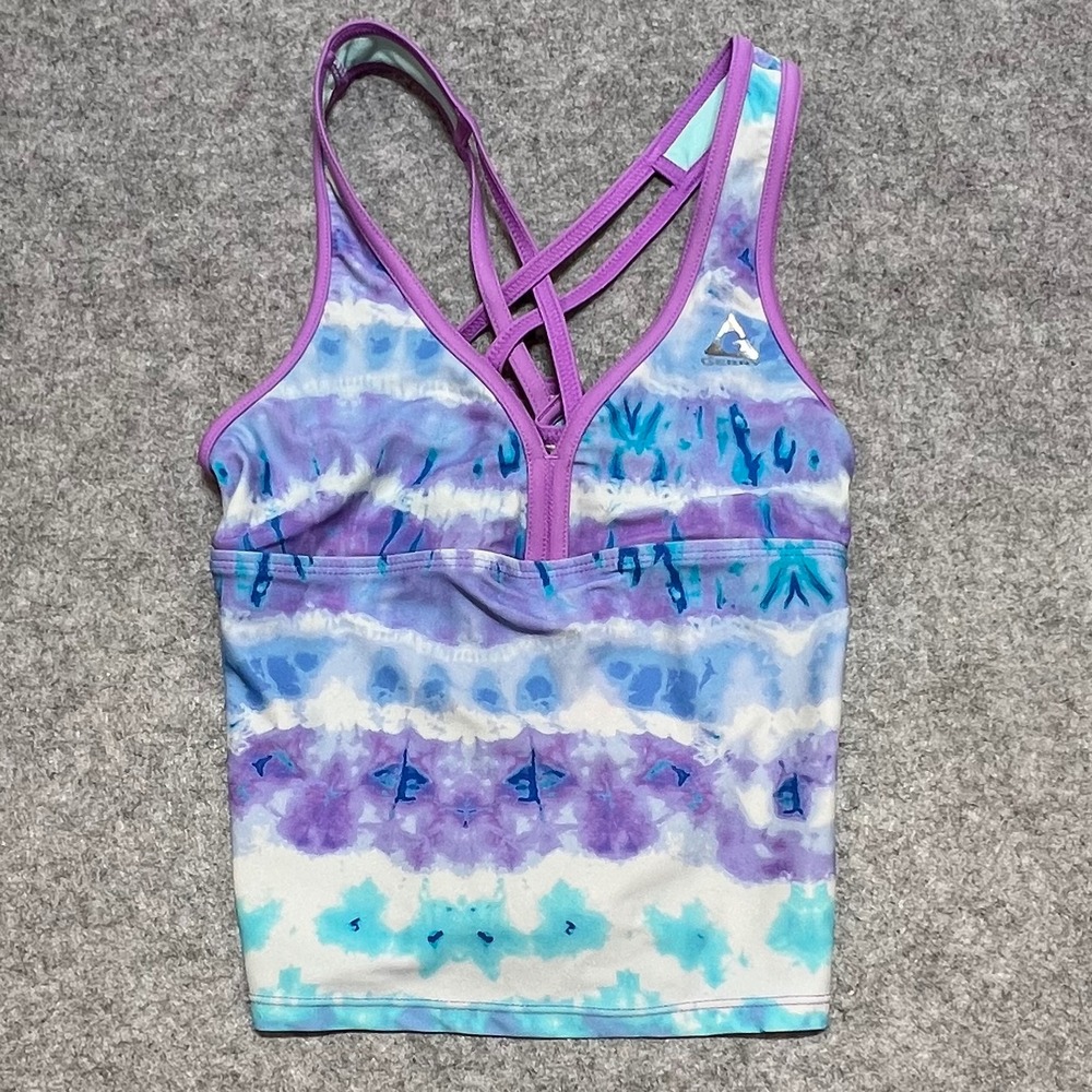 Gerry Girls Purple Blue Tie Dye Tankini Swim Top Strappy Back Youth Size M 10/12